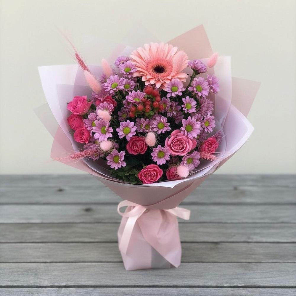 Букет цветов из: Розы, Герберы и Хризантемы в Богдановке
