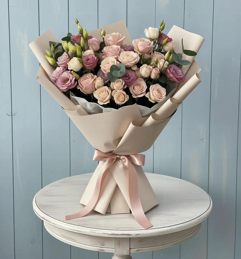 Букет цветов из: Розы и Лизиантусы в Богдановке