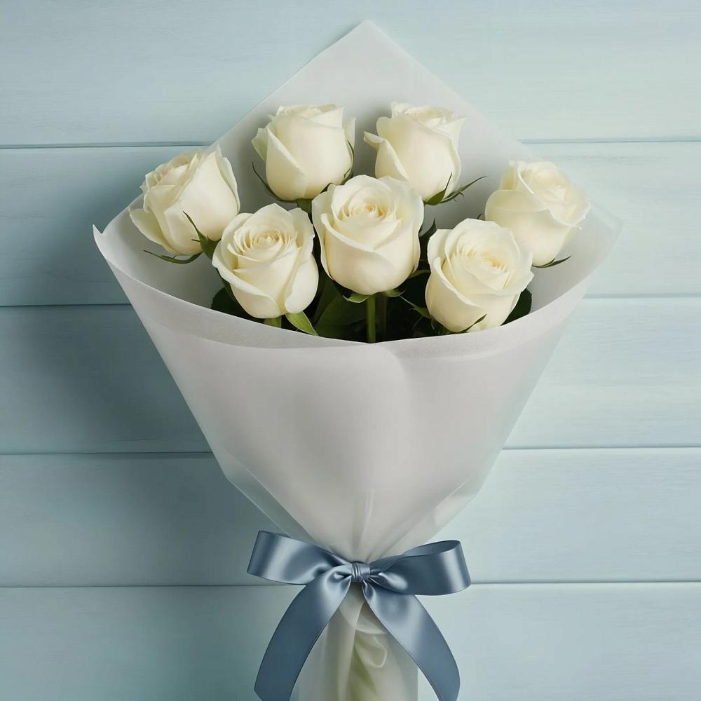 Букет 7 Белых роз Эдлесс Лав в Богдановке